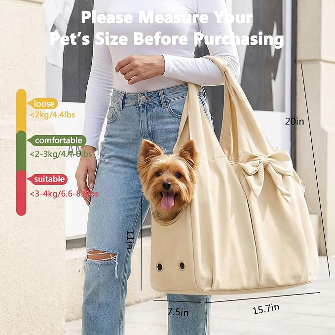 Fashion Dog Purse Carrier for Small Dogs, Soft-Sided Dog Bag Carrier with 4 Large Pockets, No Collapse, Lightweight, Smart Zipper Lock, Comfortable Puppy Cats Rabbit Carrier for Travel,Outdoor(Beige)