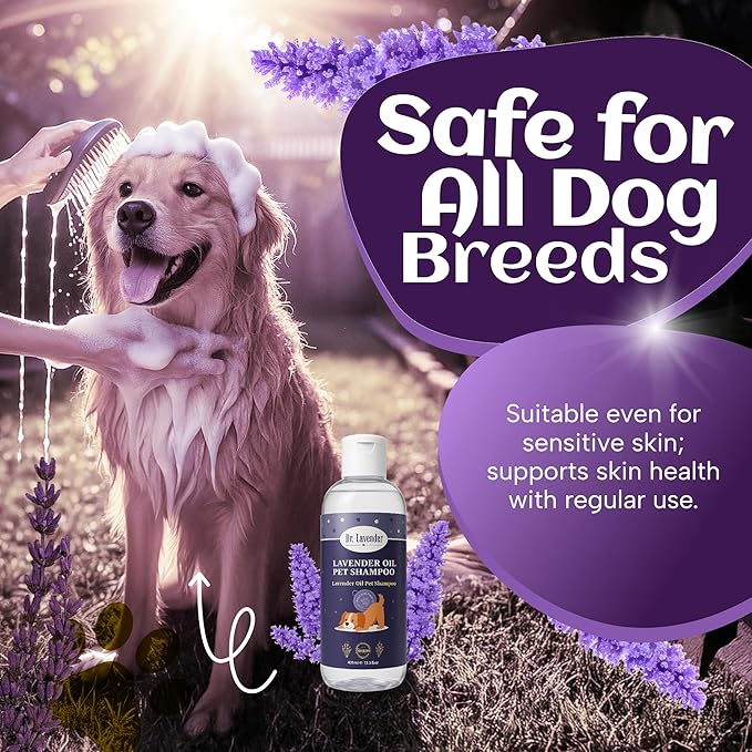 Organic Dog Shampoo for Sensitive Skin - Natural Lavender Oil Pet Wash for Itch Relief, Flea & Tick Defense - Calming & Hypoallergenic Puppy Grooming Supplies - Deodorizing Moisturizing (Lavender)