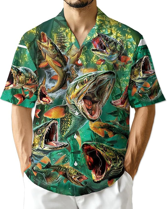 Fishing Crappie Hawaiian Shirt for Men, Button Down Summer Beach Short Sleeve, Fishing Lover Gifts, Sizes S-5XL