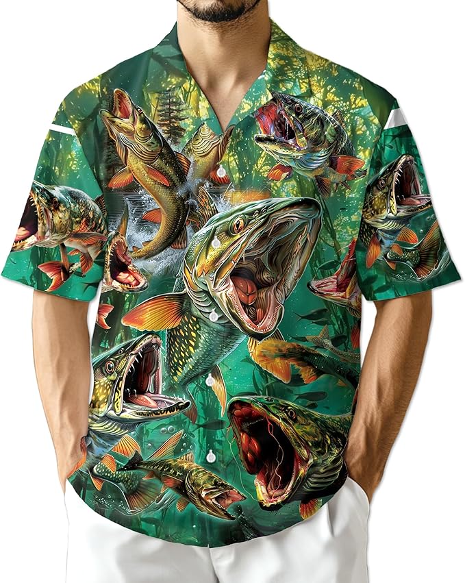 Fishing Crappie Hawaiian Shirt for Men, Button Down Summer Beach Short Sleeve, Fishing Lover Gifts, Sizes S-5XL