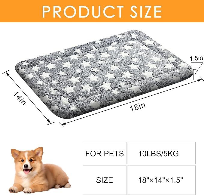 Washable Dog Bed Plush Orthopedic Outdoor Crate Mat with Non-Slip Bottom,Luxe Soft Kennel Pad for Pets, Cozy Cage Cushion & Pet Sleeping Mattress Large Sized,Medium,Small Dogs,18 x 14 inch,Gray