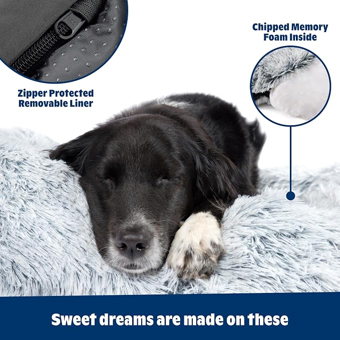 Barkbox Dog Bed, 2-in-1 Memory Foam Donut Cuddler Dog and Cat Bed, Calming Orthopedic Joint Relief Fur Crate Lounger for Pets, Machine Washable + Removable Cover, Waterproof Lining, Includes Toy | Calming Orthopedic Joint Relief Crate Lounger for Pets,...