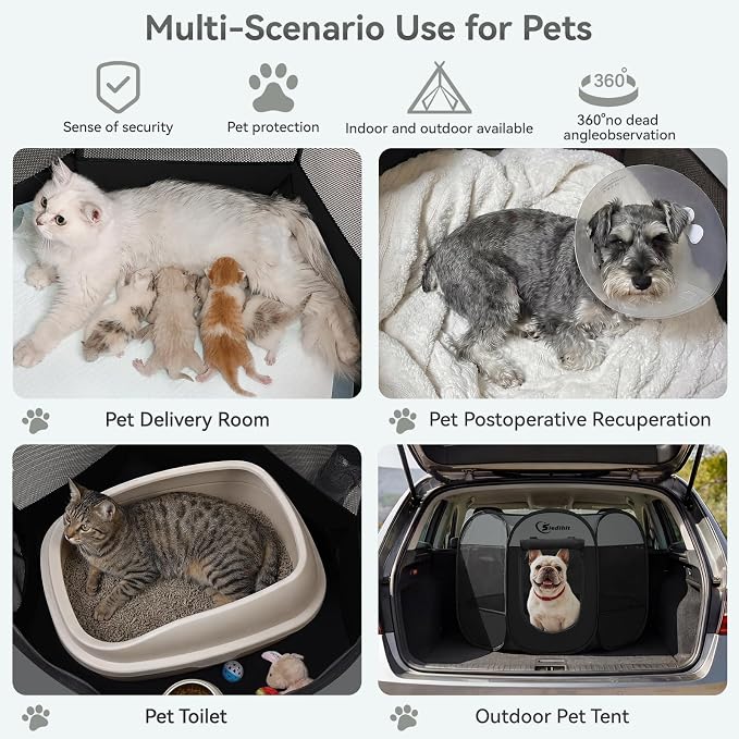 Siedihit Dog Cat Playpen, Puppy Pet Playpen Indoor for Dog Crate Tent | Cage Outdoor, Portable Pop Up Dogs Enclosure Kennel with Carrying Case for Dogs/Cats/Rabbits (Dark Grey, Medium)