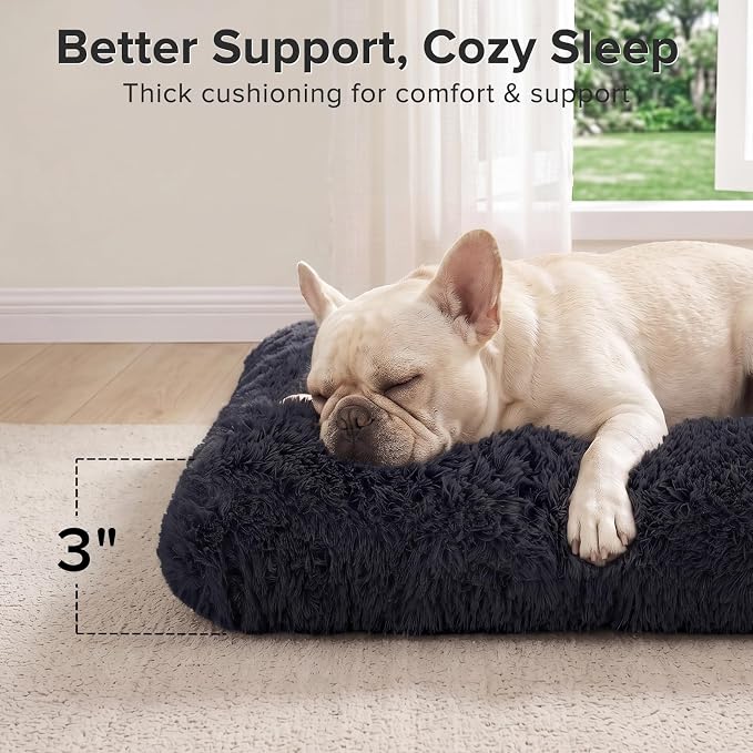 JOEJOY Dog Bed Crate Pad, Deluxe Plush Washable Dog Beds Fulffy Soft Kennel Pad Anti-Slip Pet Sleeping Mat for Medium Small Dogs, 29" x 21", Dark Grey