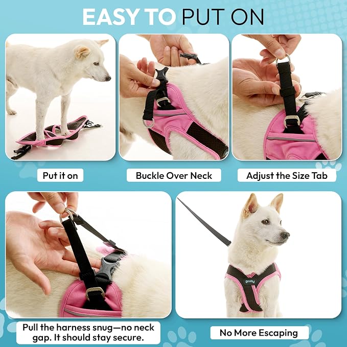 Gooby Escape Free Easy Fit X Step-in Dog Harness, Flamingo Pink, Large | Patented escape-free, tightens on back-out; Choke-free X-frame + V-neck; Quick-release buckle; Reflective trim