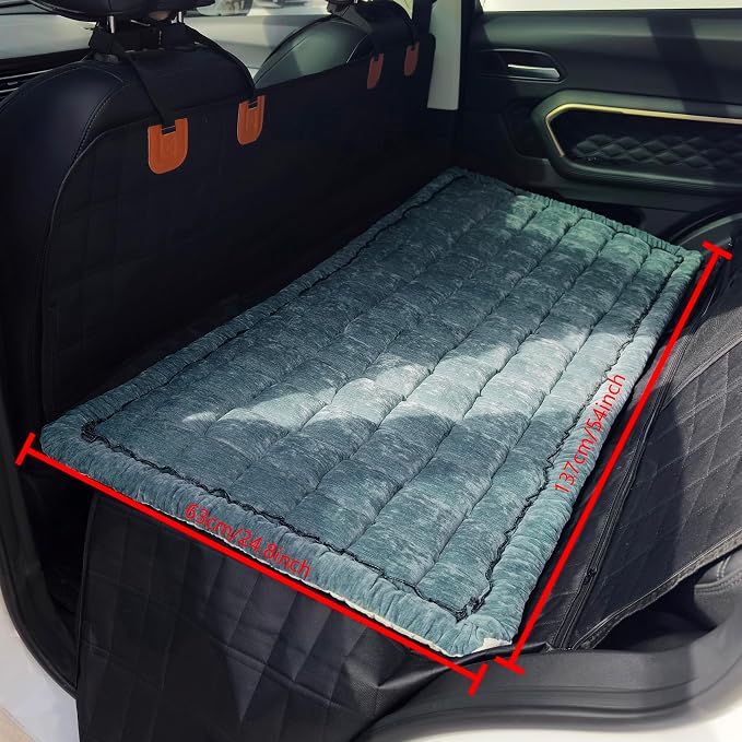 Dog Bed for Car Back Seat, Non-Slip Backseat Pet Mat for Trucks & SUVs | Plaid Flannel, Quilted PP Cotton Filling, Non-Slip Backing, Machine Washable, Fits Backseat Extenders, Trucks & SUVs