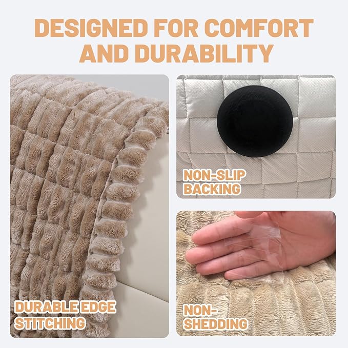 Waterproof Couch Cover for Dogs Washable,Nonslip Fuzzy Durable Pet Friendly | Soft Slipcovers for 3 Cushion Sofa Cover,Plush Thick Protector Fits Mat Bed Leather & Fabric Couches (Brown 27.6"x59.06")