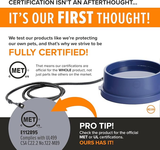 K&H Pet Products Thermal-Bowl Heated Water Bowl for Cats & Dogs Outside, Safety Listed Outdoor Heated Dog Dish for Pets, Automatic No Freeze, Anti Chew Cord - 96 Ounces Blue 25W | Outdoor Water Stays Unfrozen In Winter. Outdoor Heated Dog Dish for Pets...