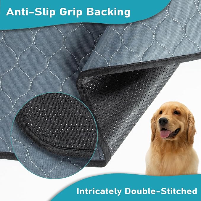 Bunlitent Washable Pee Pads for Dog, 2 Pack, 27.5 Inch Round, Grey | Reusable, Non-Slip, Waterproof, Fast Absorbent, For Dogs, Cats, Suitable For 35-39 Inches Dog Bed, Reusable Puppy Pads