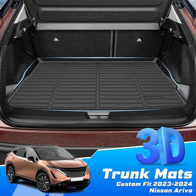 Sunsdrew Trunk Cargo Liner for 2023-2026 Nissan Ariya Accessoreis, Rear Trunk Mat Cargo Mat All Weather Protection TPE Rubber Raised Edge