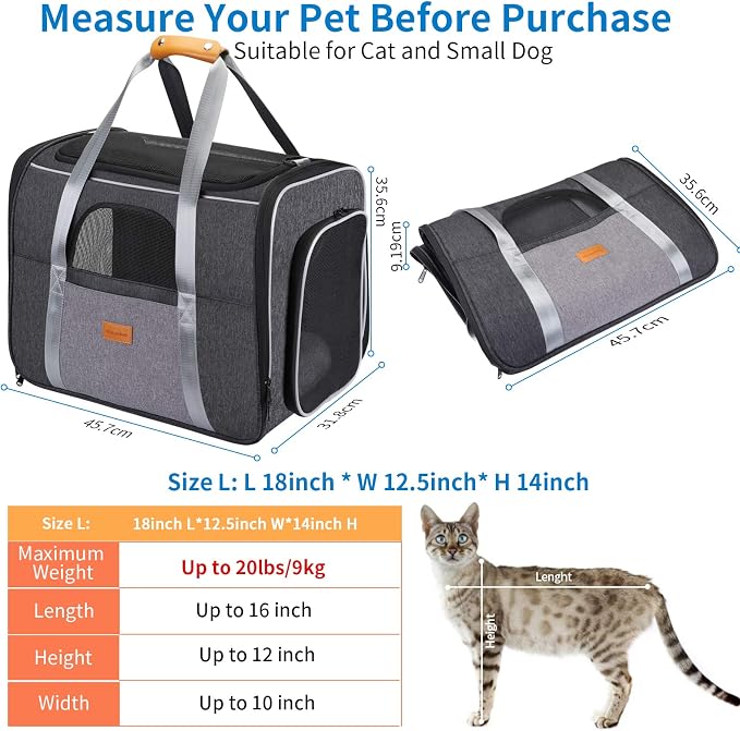 Morpilot Top and Side Expandable Cat Carrier, Collapsible Soft-Sided Pet Carrier for Medium/Large Cats and Puppies up to 20lbs for Car Rides and Vet Visits, with Dual-Sided Cushion& Bowl (Brown)