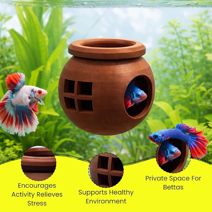 Floating Cozy Betta House, Natural Floating Betta Hide Out, Aquarium Hammock, Relaxing & Stress Relief, Suction Cup Included, 2.9" W x 2.6" H