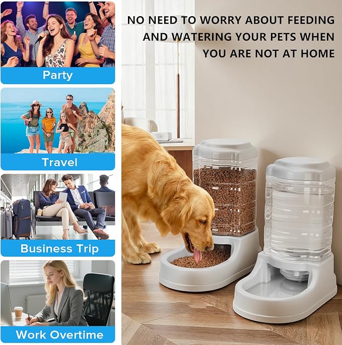 Kenond 9.5L Dog Feeder and Water Bowl Set for Dog, Automatic Food Dispenser | Wide Mouth, Easy to Clean/ Gravity Filled/ Large Capacity/ Multi Pet Home