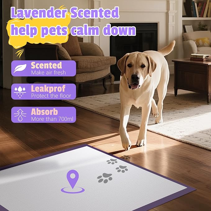 Boscute Lavender Scented Thicken 6 Layers Heavy Absorbent 30"x36" Pet Training Dog Pee Pads, Extra Large Polymer Leak-Proof Quick Dry Puppy Pee Pads, Disposable Pee Pads for Dogs Cats Rabbit 100Counts | Heavy Absorbent up to 7 Cups, Quick Dry, for Dogs...