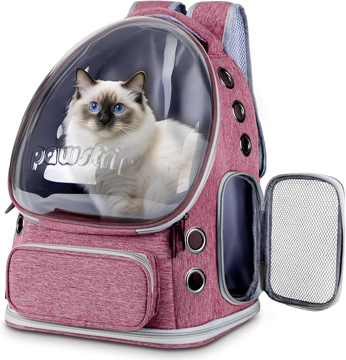 Cat Backpack Carrier Clear Bubble Window for Cats & Small Dogs up to 15 lb | Large Space Breathable Foldable Pet Carrier Airline Approved, Mesh Entry Safety Tether Washable Pad, Travel Hiking Outdoor