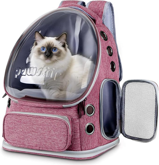 Cat Backpack Carrier Clear Bubble Window for Cats & Small Dogs up to 15 lb | Large Space Breathable Foldable Pet Carrier Airline Approved, Mesh Entry Safety Tether Washable Pad, Travel Hiking Outdoor
