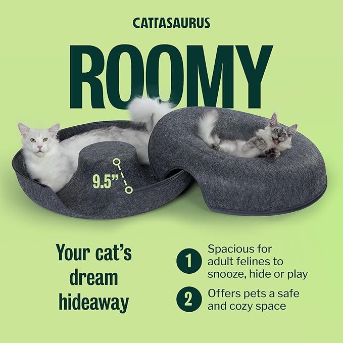 Peekaboo Cat Cave Donut for Multiple & Large Cats up to 30-45 lbs, 3-in-1 Self Warming Cat Bed, Tunnel & Scratcher for Indoor Cats, Washable & Detachable Small Dog Bed (Dark Gray, Jumbo)