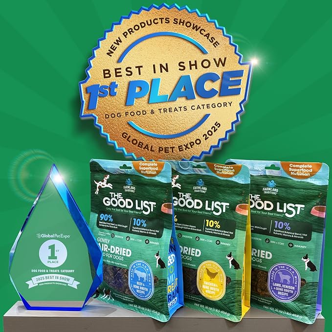 Farmland Traditions The Good List Air-Dried Dog Food, Premium Chicken & Bone Broth for Dogs, Protein Rich & Grain-Free Nutrition, 1 Pound Bag