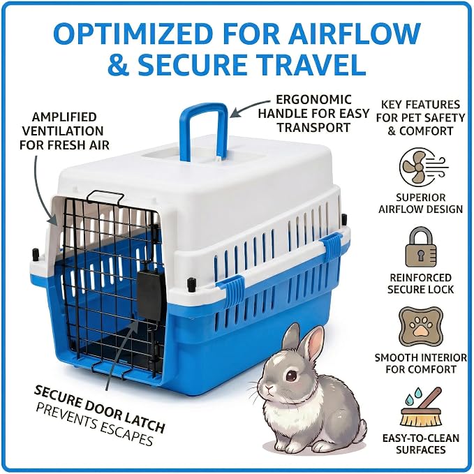 Hard-Sided Pet Carrier for Cats and Small Dogs, 20" Sturdy Travel Kennel with Secure Wire Door & 360° Ventilation, Portable Plastic Crate for Vet Visits & Car Travel (White/Blue)