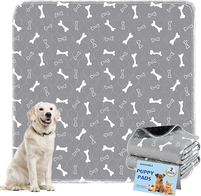 Washable Pee Pads for Dogs, 2 Pack Reusable Puppy Pads, 24"x24" | Super Absorbent, Waterproof & Leakproof, Non-Slip Bottom, Machine Washable, For Floors, Beds, Couches, Crates, Carpets, Cars