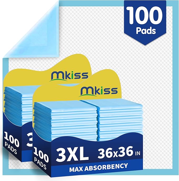MKISS Bed Pads Disposable 36" x 36" 100 Count, Extra Large Incontinence Underpads, Leak-Proof & Quick-Drying Disposable Pee Pads for Elderly, Adults, Kids, Puppy Training