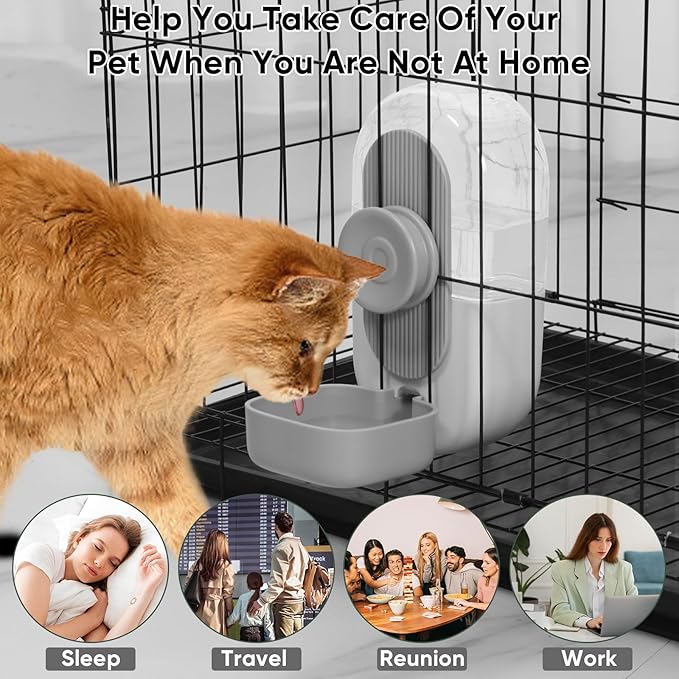 Lemtrflo 28oz Hanging Automatic Water Dispenser，Rabbit Water Bottle,Bunny Guinea Pig Ferret Water Bowl for Cage,Suitable for Small Animal Puppies(Cage Grid Spacing Over 1.2'') (Gray)