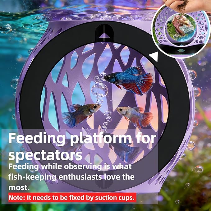 Floating Betta Hideout Cave & Shrimp Cave | Aquarium Floating Betta Skin | Shrimp Feeder | Multi-Function Resting Hideout Hammock & Small Fish Feeding Ring | Aquarium Decor Accessory (Purple