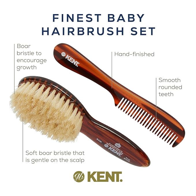 Kent BA30 Cradle Cap Baby Hair Brush with Ultra Soft Natural Bristles and Smooth Cradle Cap Comb, Baby Essentials for Newborn Hair Brush and Baby Comb