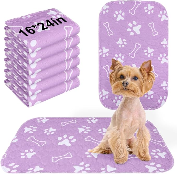 BEAUTYZOO 6 Pack Washable Pee Pads for Dogs,Reusable Puppy Pads 16x24 | Waterproof Super Absorbent,Non Slip and Leak-Proof Against Urine,Whelping Pads Mats for Puppy Potty Training,Playpen,Crate