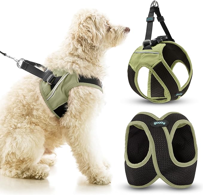 Gooby Escape Free Easy Fit X Step-in Dog Harness, Portland Green, X-Small | Patented escape-free, tightens on back-out; Choke-free X-frame + V-neck; Quick-release buckle; Reflective trim
