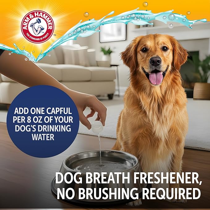 Arm & Hammer Complete Care Dental Water Additive for Dogs, Easy Portion Bottle 16 Fl Oz, Dog Breath Freshener, Odorless and Flavorless, Baking Soda Enhanced for Tartar Control