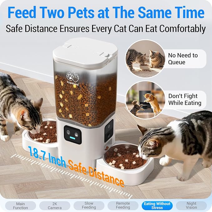 Frienhund 5G WiFi Automatic Cat Feeder with Two HD Camera: 7L Automatic Dog Feeder with Night Vision, Auto Cat Food Dispenser for Multiple Pet, Detachable for Easy Cleaning - 29 Cup