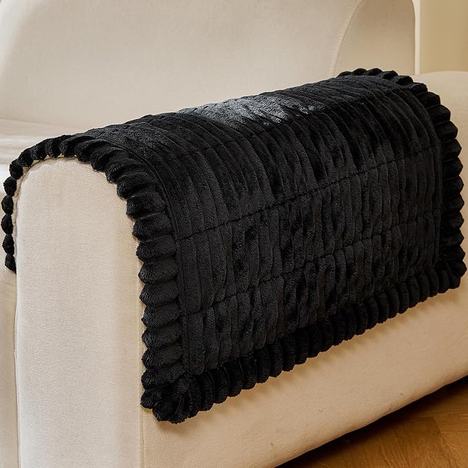 FUANGUI Waterproof Armrest Couch Cover for Dogs,27.6" x 27.14", Black | Non-Slip Backrest Cover Recliner Chair Protector, Fuzz Soft Armchair Armrest Cover Washable Couch Covers Sofa Pet Friendly