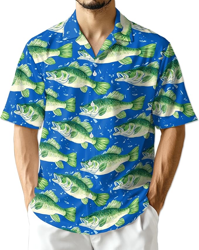 Fishing Crappie Hawaiian Shirt for Men, Button Down Summer Beach Short Sleeve, Fishing Lover Gifts, Sizes S-5XL