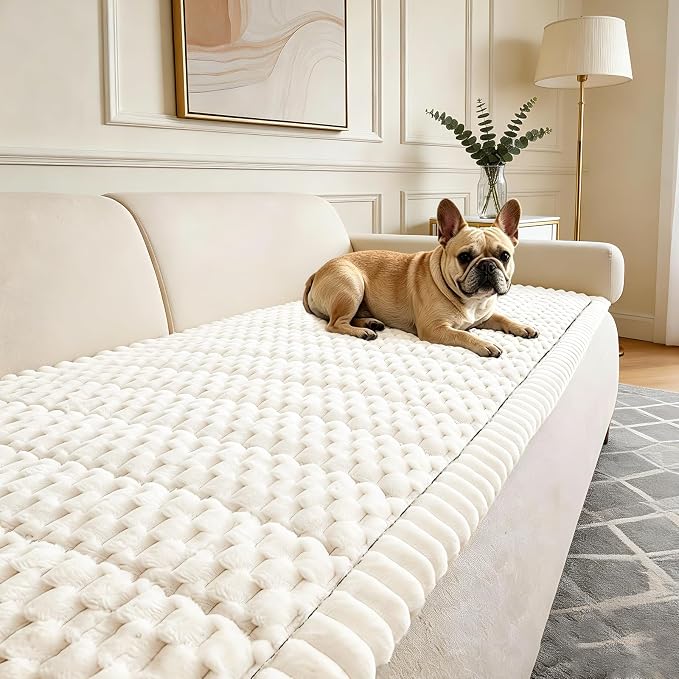 Couch Cover for Dogs Washable,Non Slip Fuzzy Durable Pet Friendly Cozy | Soft Slipcovers for 3 Cushion Sofa Cover,Plush Thick Protector Fits Mat Bed Leather & Fabric Couches (Beige 27.6"x70.9")