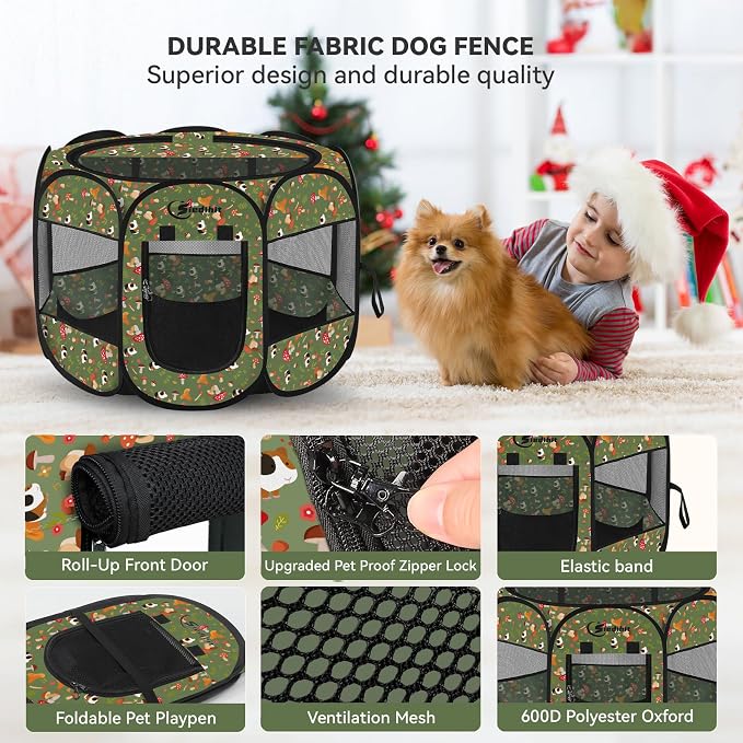 Siedihit Dog Playpen, Medium Dogs Tent Crates Cage Indoor/Outdoor | Portable Pop Up Dog Kennel Playpen with Carrying Case for Dogs/Cats/Rabbits(Cottagecore, Medium)