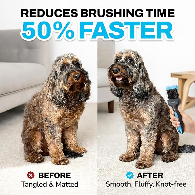 The Doodle Brush Slicker Dog Brushes Curly Coat Detangler, Single Head | Flexible Grooming Brush, Ergonomic Handle, Goldendoodle, Cockapoo, Cavapoo, Dematting Dogs, Removes Mats and Tangles