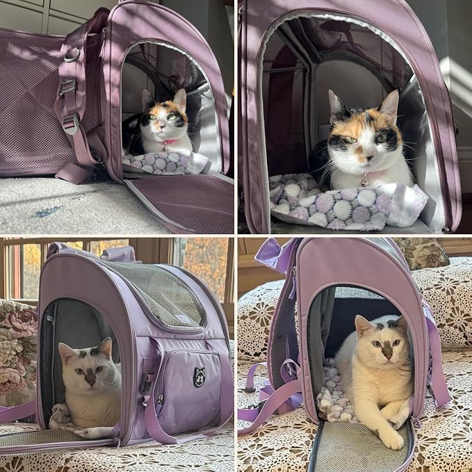 Expandable Cat Carrier Backpack for Large Cats - Airline Approved Pet Carrier Backpack for Small Dogs, Hiking & Travel, Waterproof with Breathable Mesh, 22lbs Capacity (Lavender, Large)