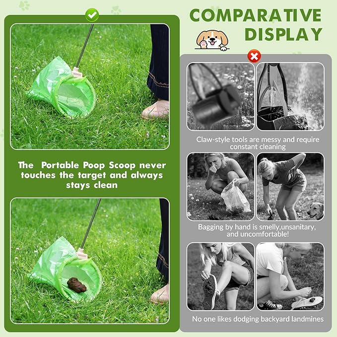Dog Pooper Scooper, 43" Extendable Pooper Scooper Long Handle with Bag Attachment(120pcs), Portable Poop Scoop for Small Medium Large Dogs, No Touch Avoid Bending Over, Suit for Yard, Park, Wild,City