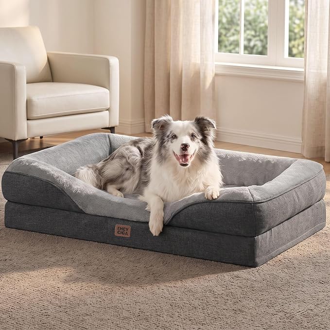 EHEYCIGA Orthopedic XL Dog Bed for Large Dog, Memory Foam Dog Couch, Grey | 42x30 Inch Extra Large Sized Dog Sofa with Sides, Waterproof Liner & Washable Removable Cover, Bolster Pet Couch