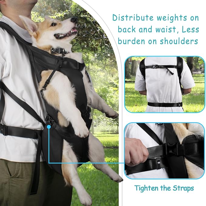 PetBonus Pet Front Dog Carrier Backpacks, Adjustable Pet Backpack, Legs Out Easy-fit Puppy Chest Carrier for Medium Small Dogs, Hands Free for Hiking, Cycling (Black, XL) | Hands Free, Adjustable, Safety Strap, Walking Hiking Cycling Motorcycle bag, Fo...