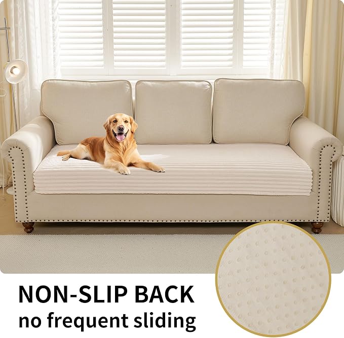 HAOMAIJIA Waterproof Couch Cover for Dogs Washable,Faux Fur Pet Couch Covers for Sofa,Soft Dog Bed Cover Non-Slip Couch Covers for 3 Cushion Couch Sofa Pet Friendly (Off White, 35" x 62")