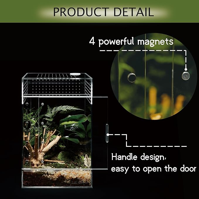 Acrylic Terrarium for Reptiles & Spiders – Small/Medium/Large Leak-Proof Enclosure (Horizontal/Vertical) | Ideal for Tarantulas, Jumping Spiders, Frogs & Geckos(Large, Vertical)
