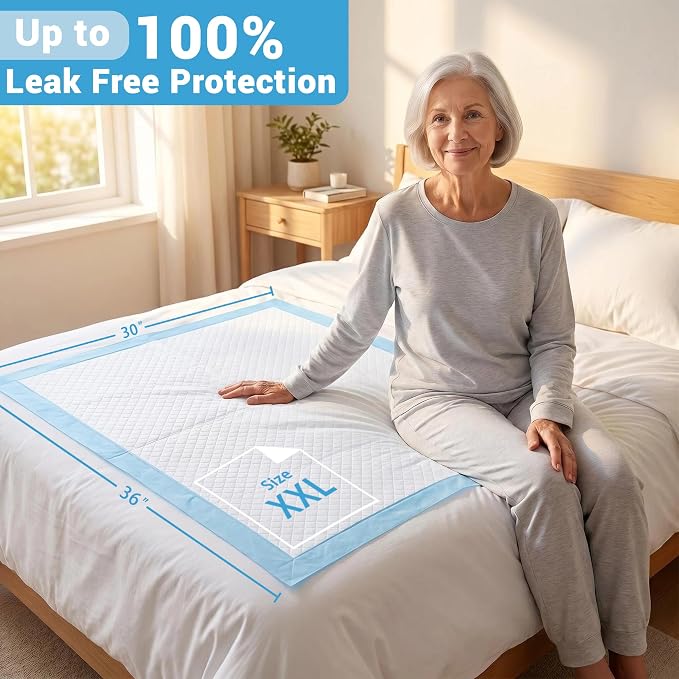 30"x36" Bed Pads Disposable Adult 7-Layer Extra Large 50 Count | Overnight Protection for Incontinence, Super Absorbent Chucks Underpads, Leakproof, Pee Pads for Dogs, Elderly, Kids, Pets