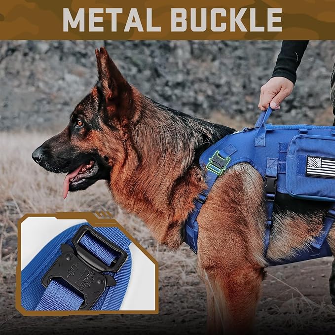 Forestpaw Tactical Dog Harness for Medium Dogs,Tactical Dog Collar with Bungee Leash Set,No Pull Military Dog Harness for Walking Training,Adjustable for Medium Dogs,Blue,Chest 22-35"