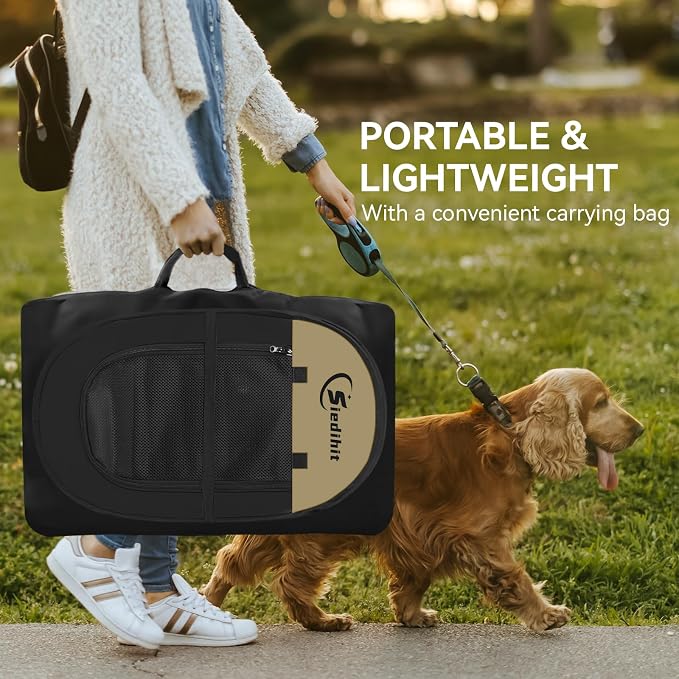 Siedihit Dog Cat Playpen, Medium Puppy Pet Playpen, Dog Crate Tent Cage | Indoor/Outdoor, Portable Pop Up Dogs Kennel Playpen with Carrying Case for Dogs/Cats/Rabbits(Black Khaki, Medium)