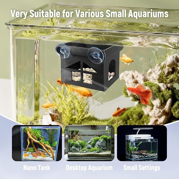 Betta Fish Hammock, White Floating Resting Leaf with Suction Cup - Aquarium Perch Ledge for Bettas, Shrimp, and Nano Fish - Minimalist Tank Decor & Accessory (Black Hideout)