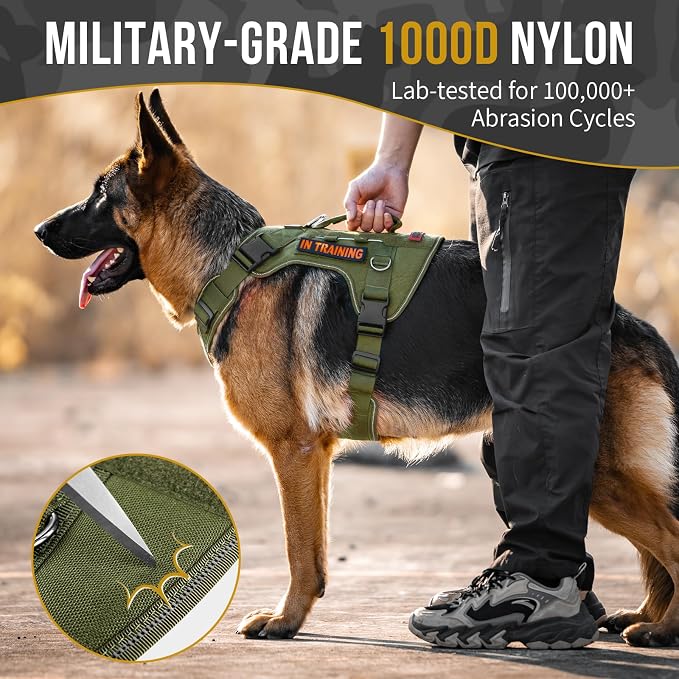 OneTigris No-Pull Easy Control Dog Harness Reflective Vest for Large Dogs | Military-grade 1000D Nylon Tactical Vest – Adjustable Dog Harness with Hook & Loop Panels for Walking, Hiking, Training