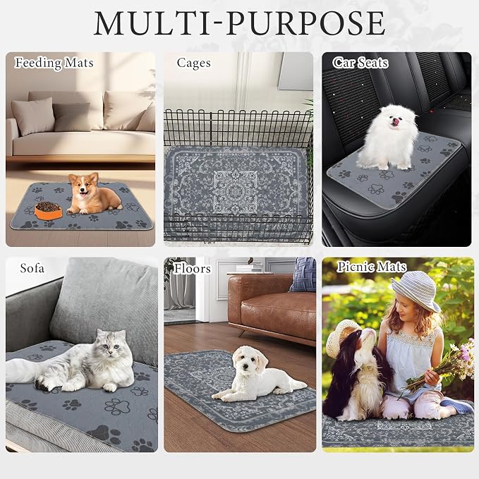 Homimp Washable Pee Pads for Dogs,4 Pack Reusable Puppy Pads,Absorbent and Leakproof Dog Pee Pads,Non Slip Puppy Training Pads,Pet Mat for Floor,Crate,Couch,Whelping,Grey 24"x36"