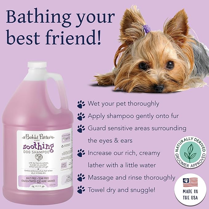 Bobbi Panter Soothing Dog Shampoo Tea Tree, Lavender, Cucumber & Oat Protein – Natural Formula for Sensitive Skin & Irritation Relief, Tear-Free, 30:1 Concentrate, 1 Gallon (Case of 4)